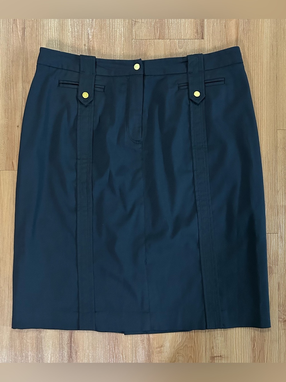 Peter Nygard Black Pencil Skirt with Gold Button Accents